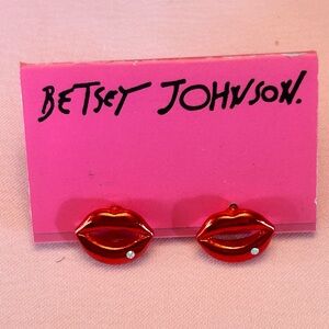 Betsey Johnson Shiny Red Lip Earrings NWT